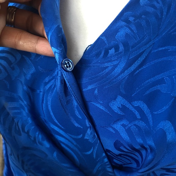 VTG 80s Lauren Alexandra Blue Silk Faux Wrap Dress - Picture 11 of 11